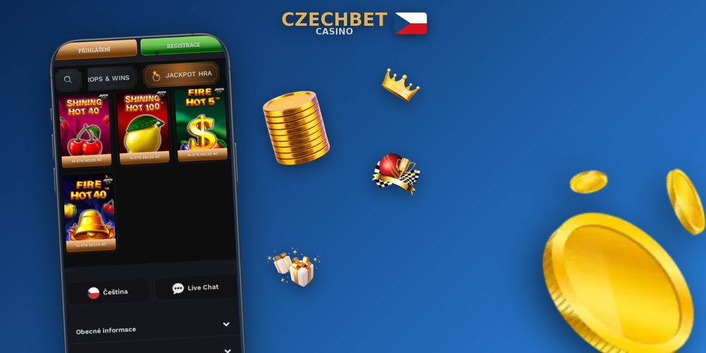 Czechbet Casino app zobrazující katalog her na mobilním telefonu v ruce