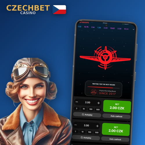 Czechbet Casino Aviator – červené letadlo stoupá s rostoucím multiplikátorem na tmavé obloze
