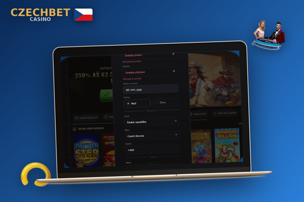 Nový hráč vyplňuje registraci v Czechbet Casino a zadává promo kód