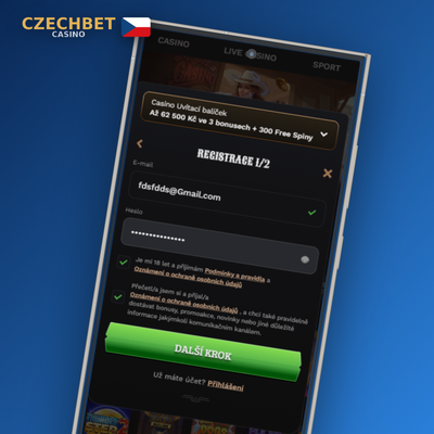 Ověření mobilního čísla SMS kódem při zakládání účtu v Czechbet Casino